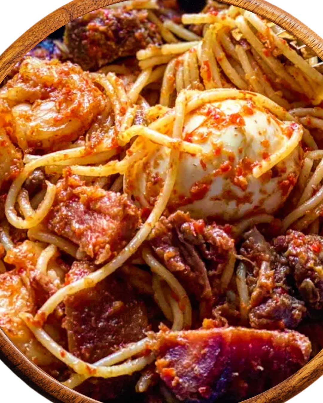 Red Ofada Spaghetti with Egg
