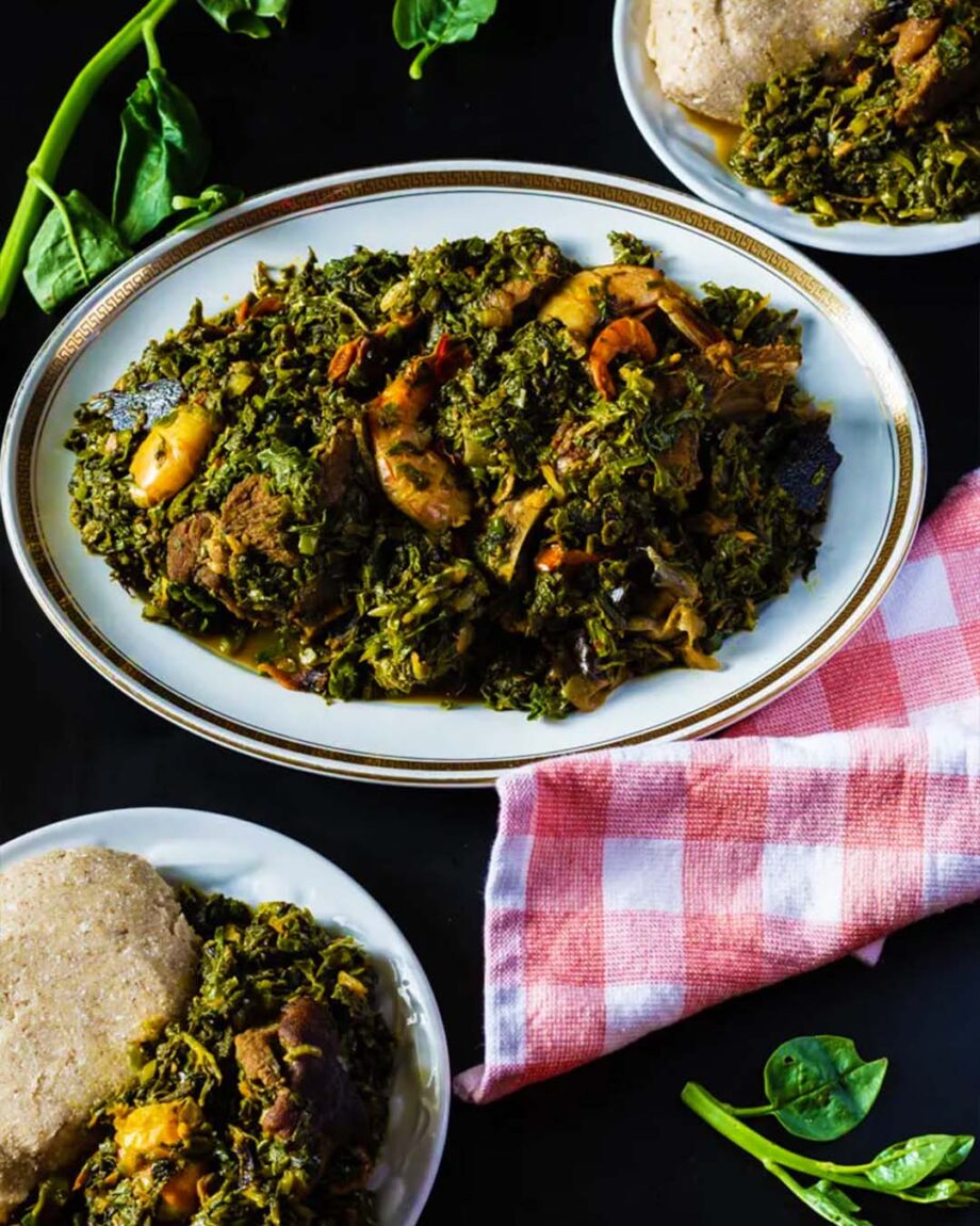 Nigerian Food Eba Edika Ikong Soup Swallow Nigeria Soup Vegetable Soup Calabar Chef Native Soup naija home food Lagos personal chef Ama Cuisine Ecstasy Foods