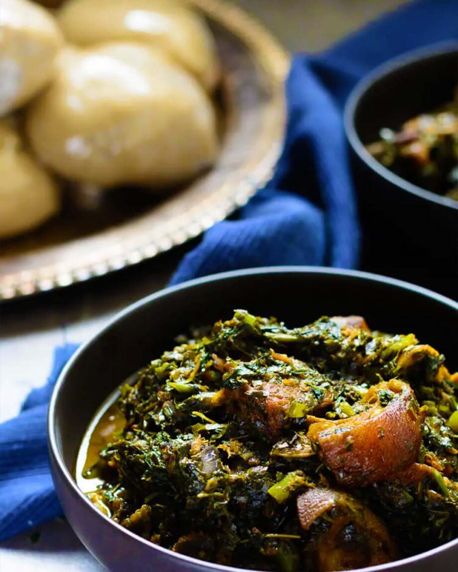 Nigerian Food Eba and Afang Soup Pot Swallow Nigeria Soup Vegetable Soup Calabar Native Soup naija home food Lagos personal chef Ama Cuisine Ecstasy Foods