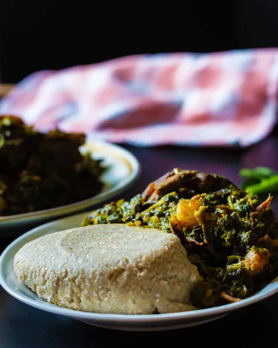 Nigerian Food Eba with Edika Ikong Soup Swallow Nigeria Soup Vegetable Soup Calabar Chef Native Soup naija home food Lagos personal chef Ama Cuisine Ecstasy Foods