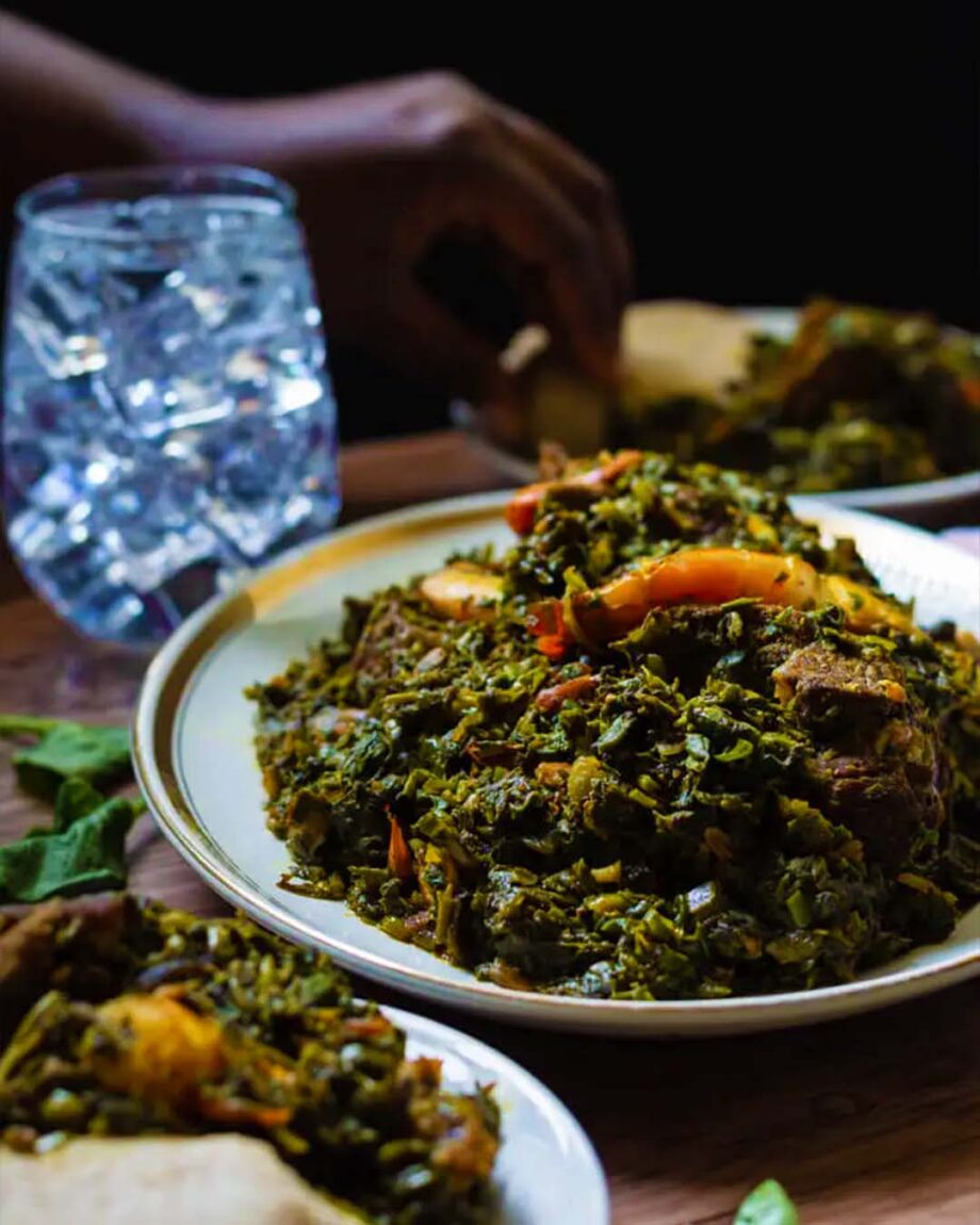 Nigerian Food Edika Ikong Soup with Swallow Eba Nigeria Soup Vegetable Soup Calabar Chef Native Soup naija home food Lagos personal chef Ama Cuisine Ecstasy Foods