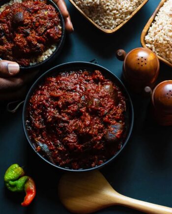 Nigerian Food Red Ofada Sauce Ofada Rice lasgidi naija home food Lagos personal chef Ecstasy Foods Ama Cusine