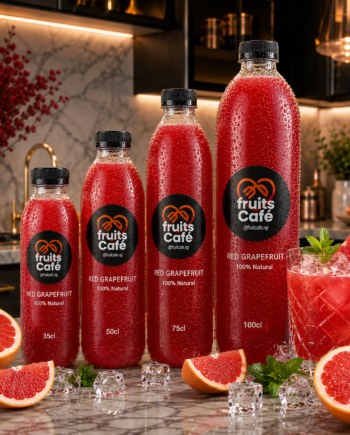 Refresh your day with 100% pure Red Grapefruit Juice from Fruits Café. Cold-pressed, tangy, and rich in Vitamin C.