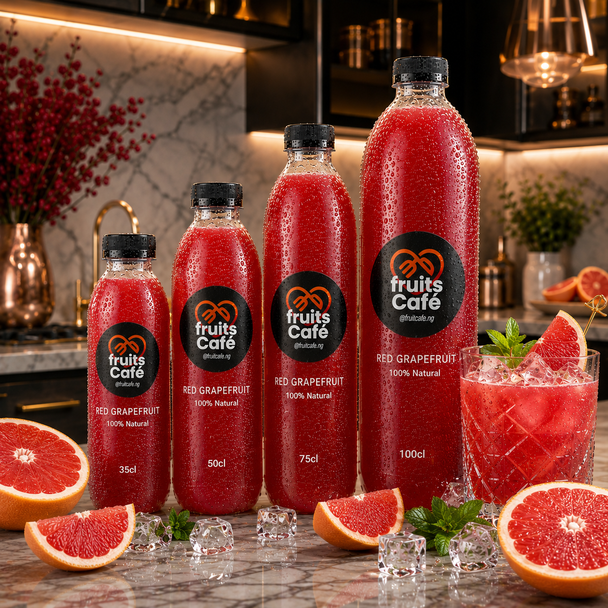 Refresh your day with 100% pure Red Grapefruit Juice from Fruits Café. Cold-pressed, tangy, and rich in Vitamin C.