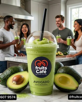 Enjoy Fresh Avocado Smoothie from Fruits Cafe in Lagos. Packed with healthy fats, vitamins and naturally creamy. Order in Lagos on 0913 126 3512