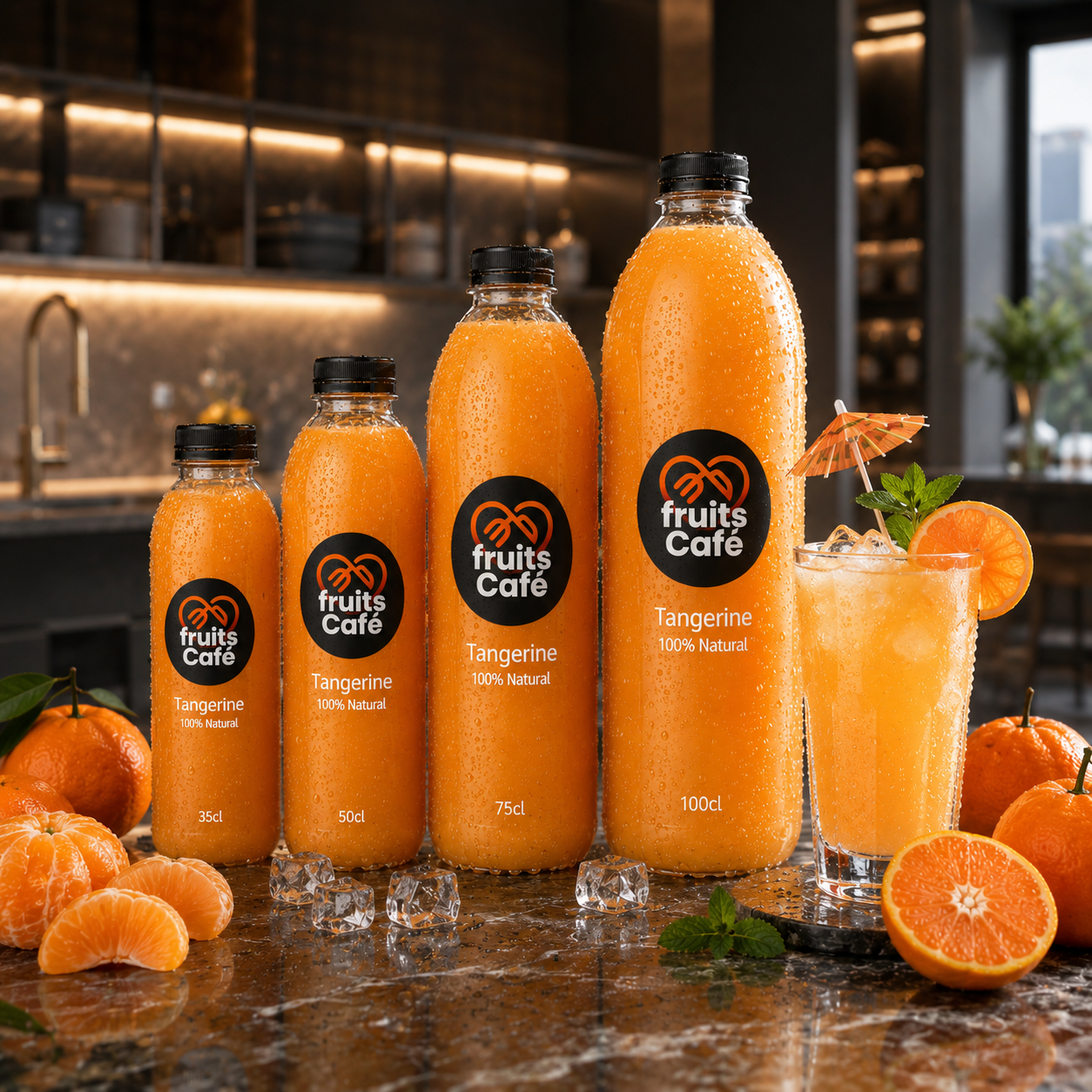 Experience the zesty sweetness of 100% pure Tangerine Juice from Fruits Café Lagos. Cold-pressed, never from concentrate, and rich in Vitamin C. Fresh delivery in Lagos!
