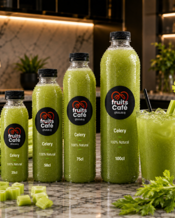 Buy Our Cold-Pressed Fresh Celery Juice perfect for debloating, balancing your body ph level, and gaining mind clarity from Fruits Cafe in Lagos 💬 0913 126 3512