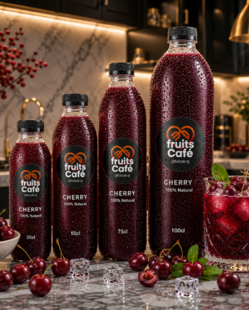 Recovery in a bottle. Shop 100% pure, cold-pressed Cherry Juice at Fruits Café Lagos. Natural anti-inflammatory & melatonin source.