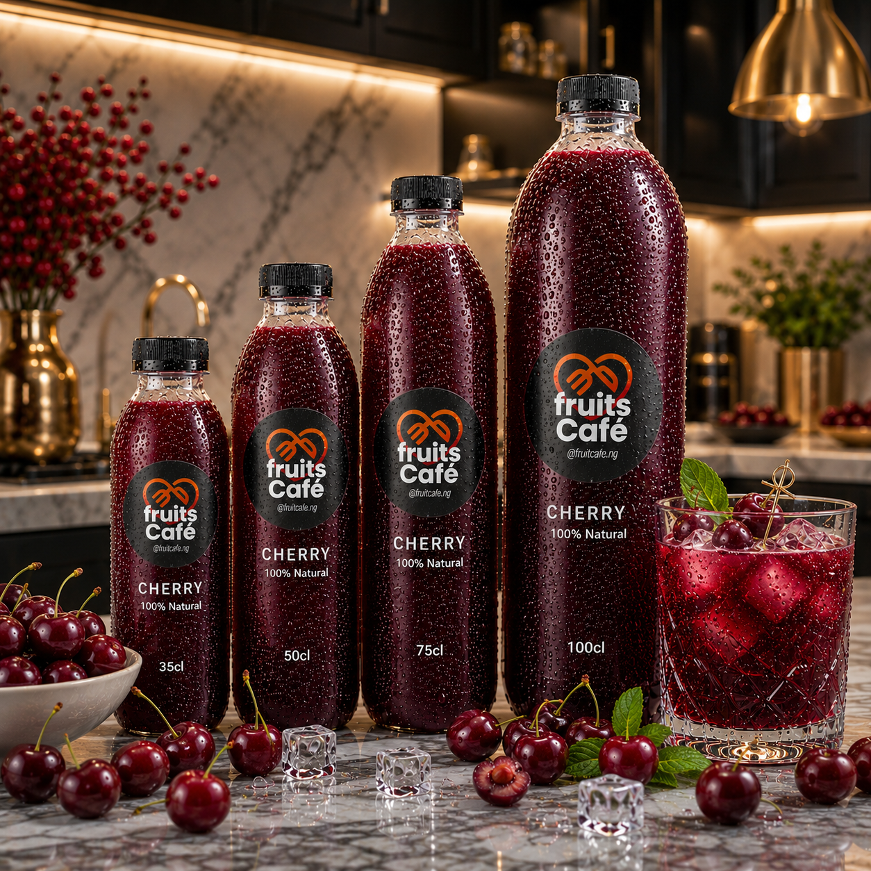 Recovery in a bottle. Shop 100% pure, cold-pressed Cherry Juice at Fruits Café Lagos. Natural anti-inflammatory & melatonin source.