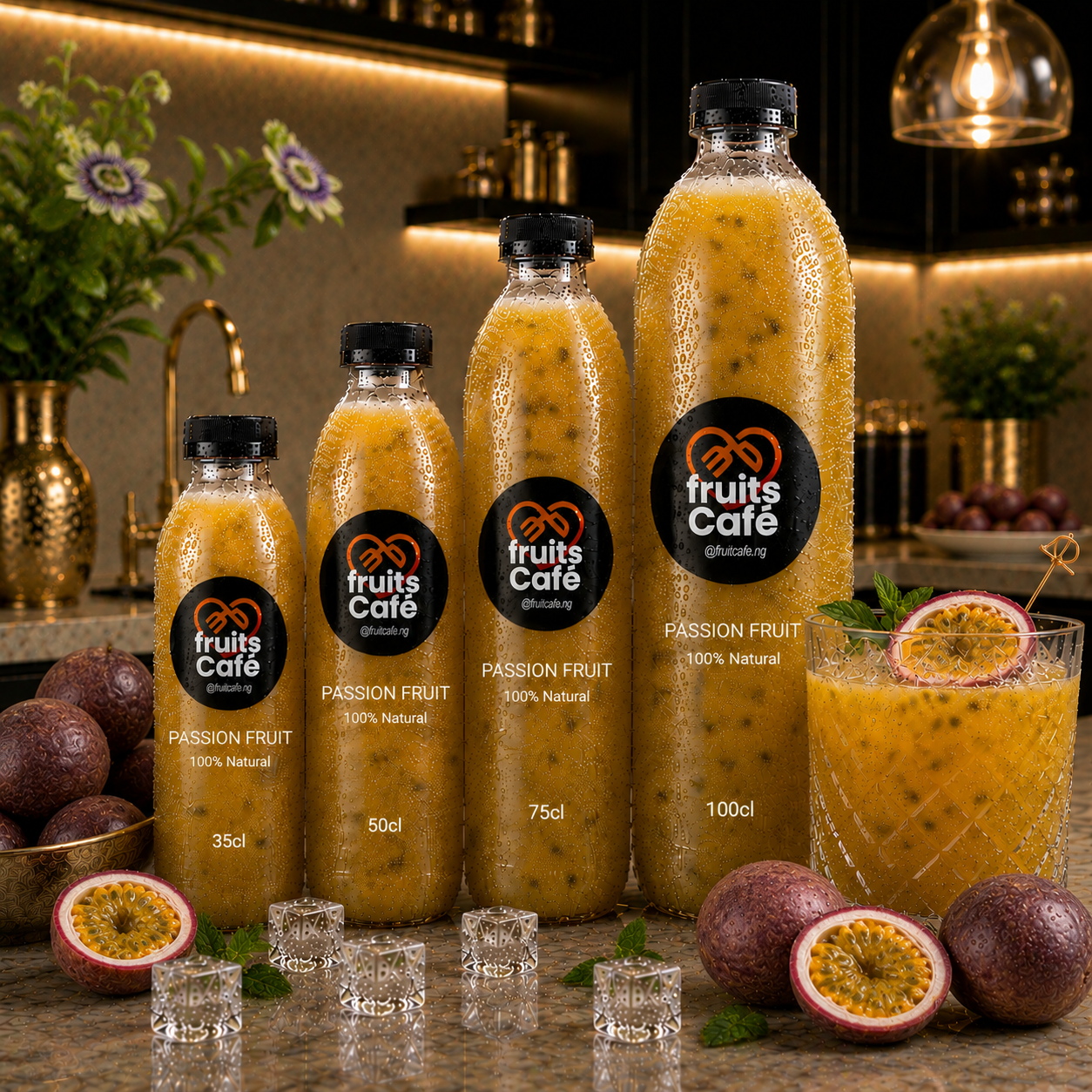 Indulge in the intense, aromatic power of 100% pure Passion Fruit Juice from Fruits Café Lagos. Cold-pressed for relaxation and skin health. Fresh delivery across Lagos!