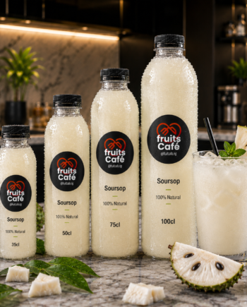 Discover the healing power of 100% pure Soursop Juice from Fruits Café Lagos. Cold-pressed to preserve its natural antioxidants and anti-inflammatory benefits. Fresh delivery from Fruits Cafe in Lagos!